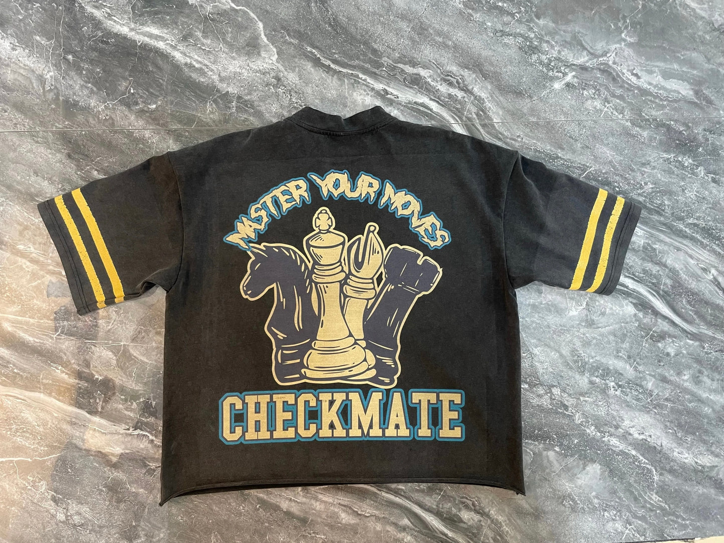 Faded Black Checkmate crop T-shirt